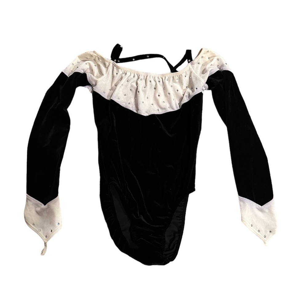Art Stone black and white rhinestoned long sleeve leotard. Size Small.